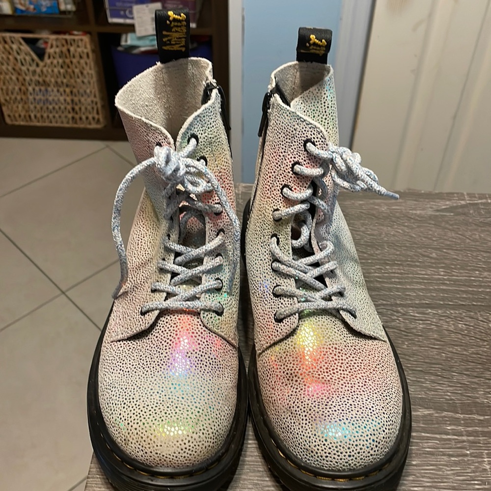 Girls silver shimmer Doc Martens size 3